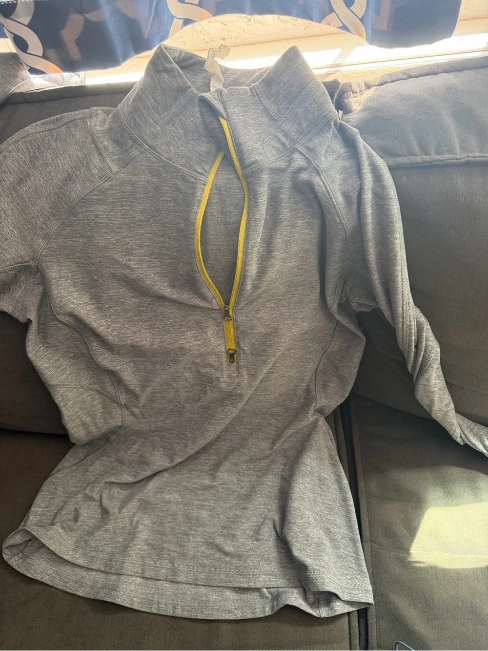 lululemon athletica Heather Gray Quarter-Zip Pullover with Yellow Trim